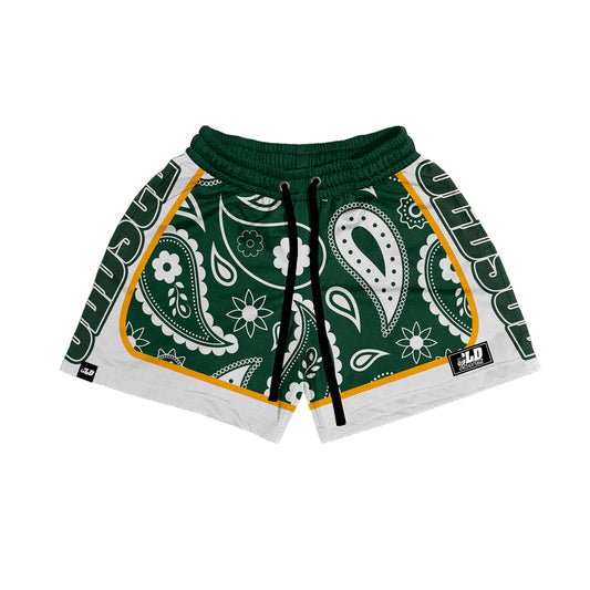 GREEN PAISLEY MESH SHORT
