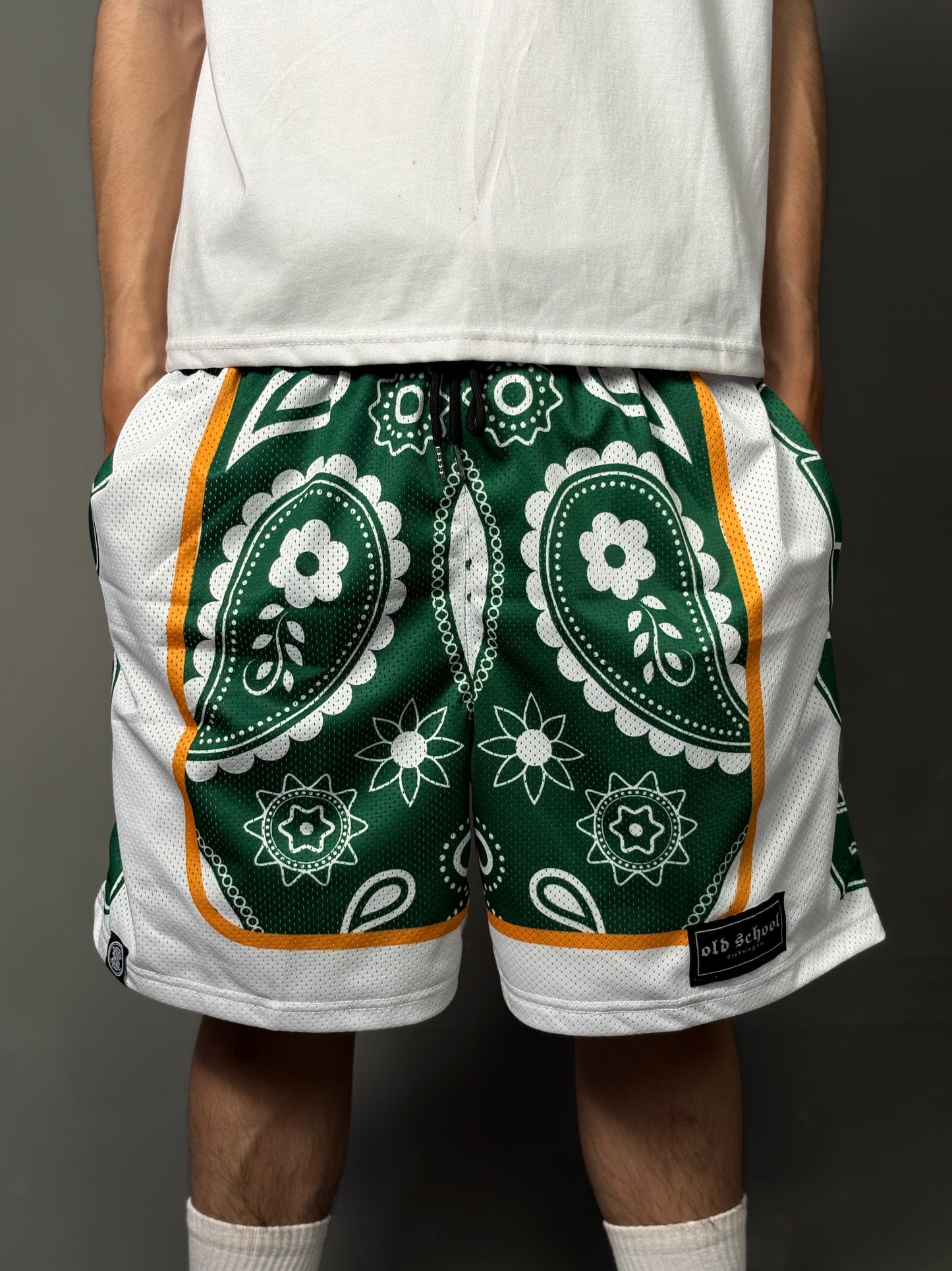GREEN PAISLEY MESH SHORT