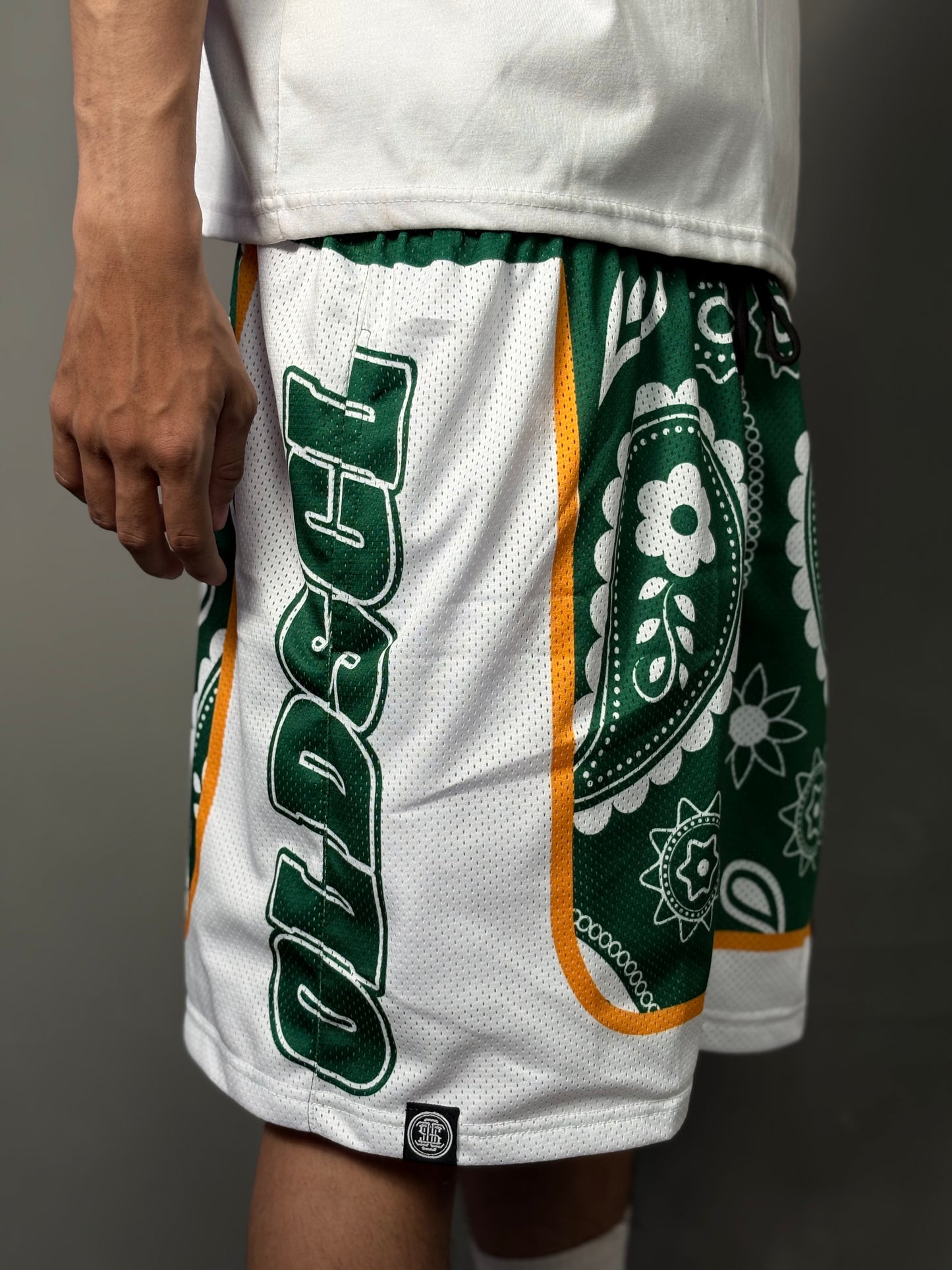 GREEN PAISLEY MESH SHORT